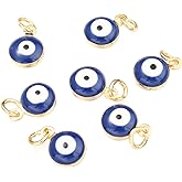 BEEFLYING 50pcs Evil Eye Charms Alloy Enamel Real 18K Gold Plated Charms Lucky Turkish Pendants for DIY Jewelry Making Women Bracelet (Slate Blue)