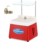 Mxmoonant Stained Glass Grinder w/ 5/8'' &amp; 1'' Grinder Bits &amp; Safety Guard | 4200r Mini DIY Grinding Tool Kit, for Shaping Ceramic Glass, Mosaics, Auto Water Absorption without Sponge 110V Red