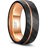Greenpod 6mm 8mm Tungsten Carbide Rings for Men Hammered Rose Gold Plated Line Multi Faceted Wedding Band Women Brushed Matte Finished Comfort Fit Size 6-13