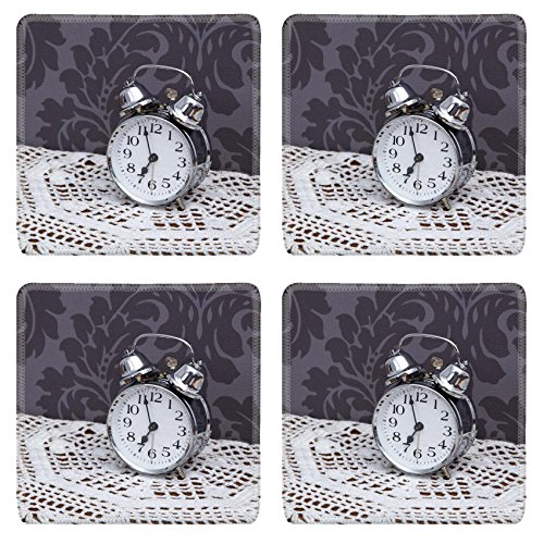 MSD Square Coasters Non-Slip Natural Rubber Desk Coasters design 20037381 Antique clock on table cloth vintage concept