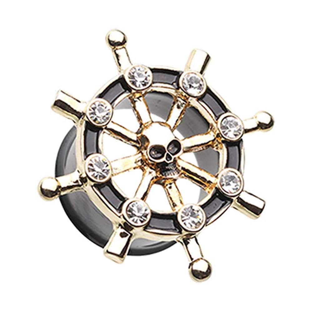 Covet Jewelry Golden Pirate Ship Anchor Wheel Ear Gauge Plug