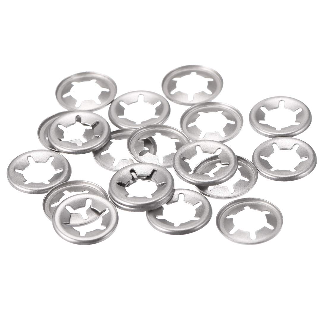 sourcing map M8 ing Washer 7.4mm I.D. 15mm O.D. Internal Tooth Washers Push-On locking Speed Clip 304 Stainless Steel 20pcs