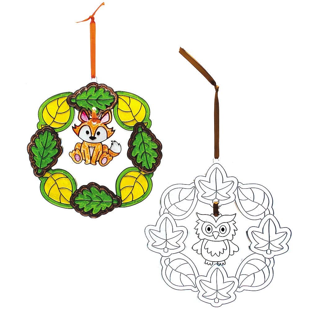 Baker Ross FX150 Autumn Suncatcher Wreath Kits - Pack of 3, Harvest Festival Decoration, Door Wreath, Window Decoration Craft Kit for Kids