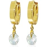 Galaxy Gold GG 1.3 Carat 14k Solid Gold Hoop Earrings Natural Aquamarine