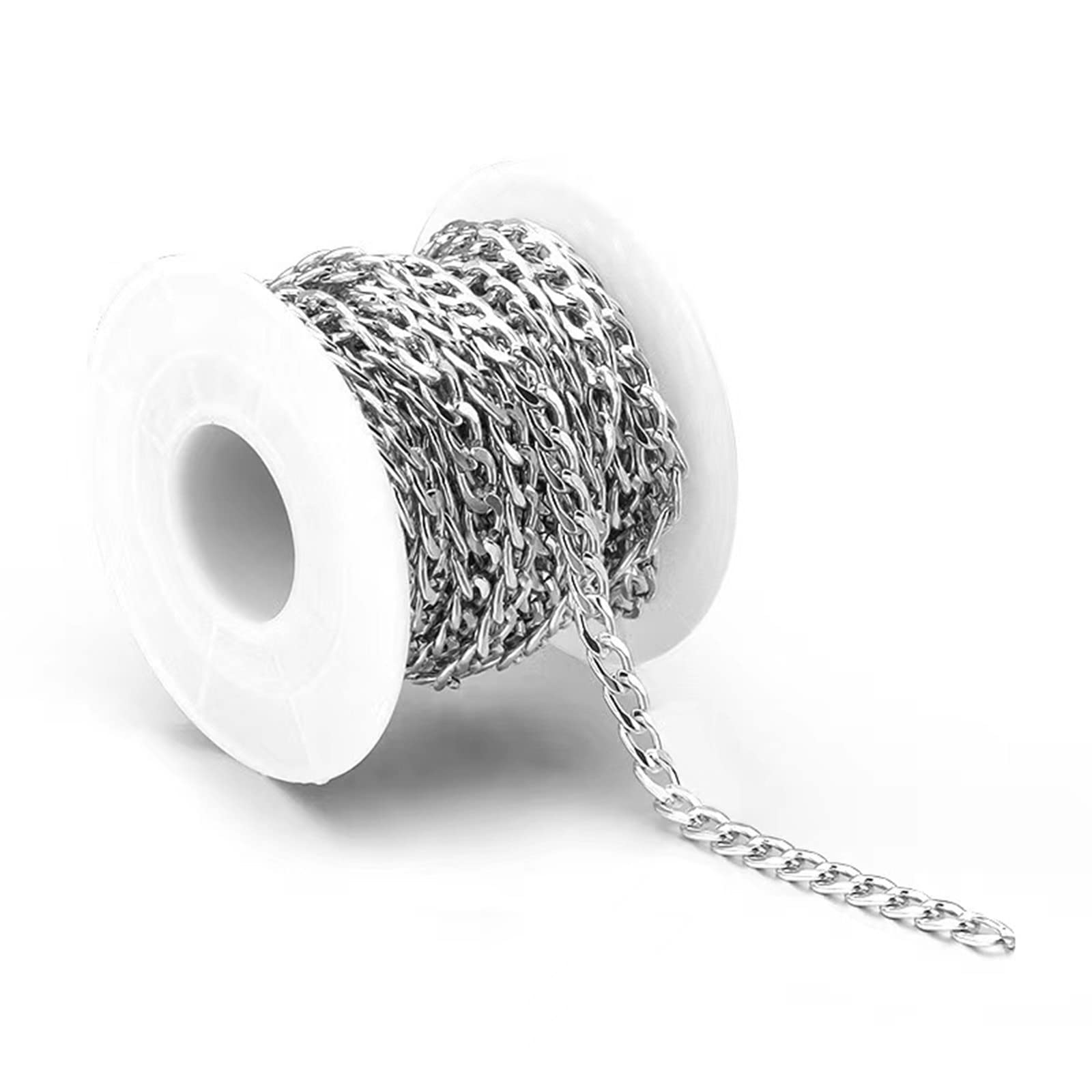 Jaydis 32.8 Feet Aluminum Curb Chains 7.5x4mm Twisted Links Cross Cable Chains Silver Plated with Spool for Pendant Necklace Jewelry Making