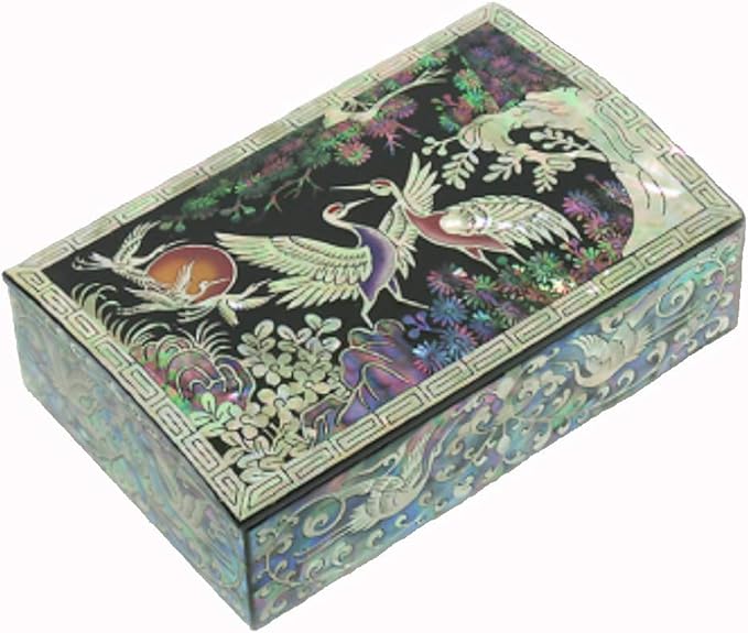Wooden trinket box, handmade mother of pearl inlaid jewellery box with