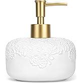UHEY HOME Ceramic White Liquid Soap Dispenser with Embossed Design Look, Soap Dispenser with Rust-Proof Plastic Pump 13.5oz for Bathroom Kitchen