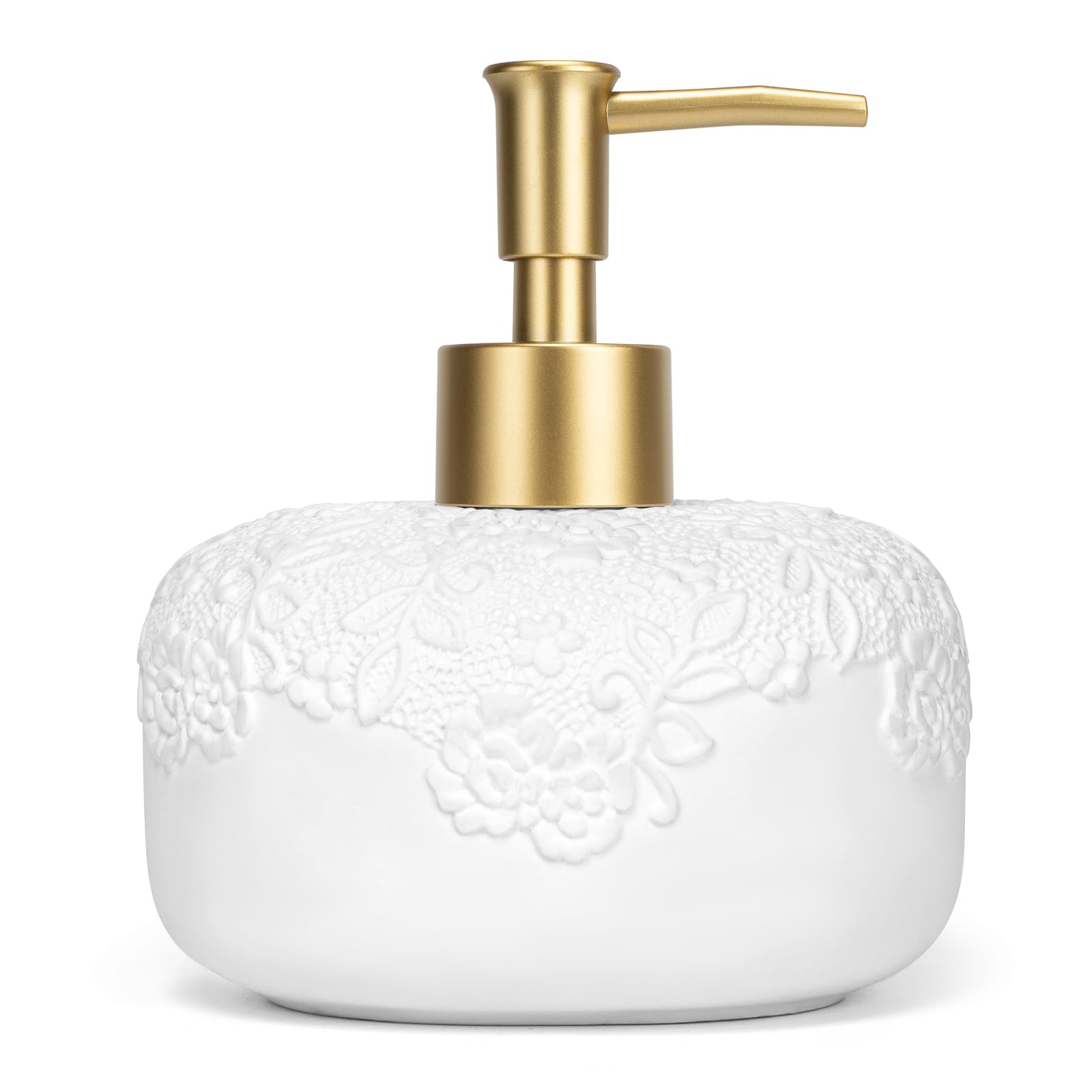 Photo 1 of *MINOR DAMAGE - USED*
UHEY HOME Ceramic White Liquid Soap Dispenser with Embossed Design Look, Soap Dispenser with Rust-Proof Plastic Pump 13.5oz for Bathroom Kitchen