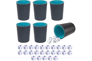 BAMBOO'S GROCERY LOKII Leather Dice Cup, Quite Felt-Lined Interior, 6 Shaker Cups and 30 Dot Dices, one Carry Bag (Black and Lake Blue)