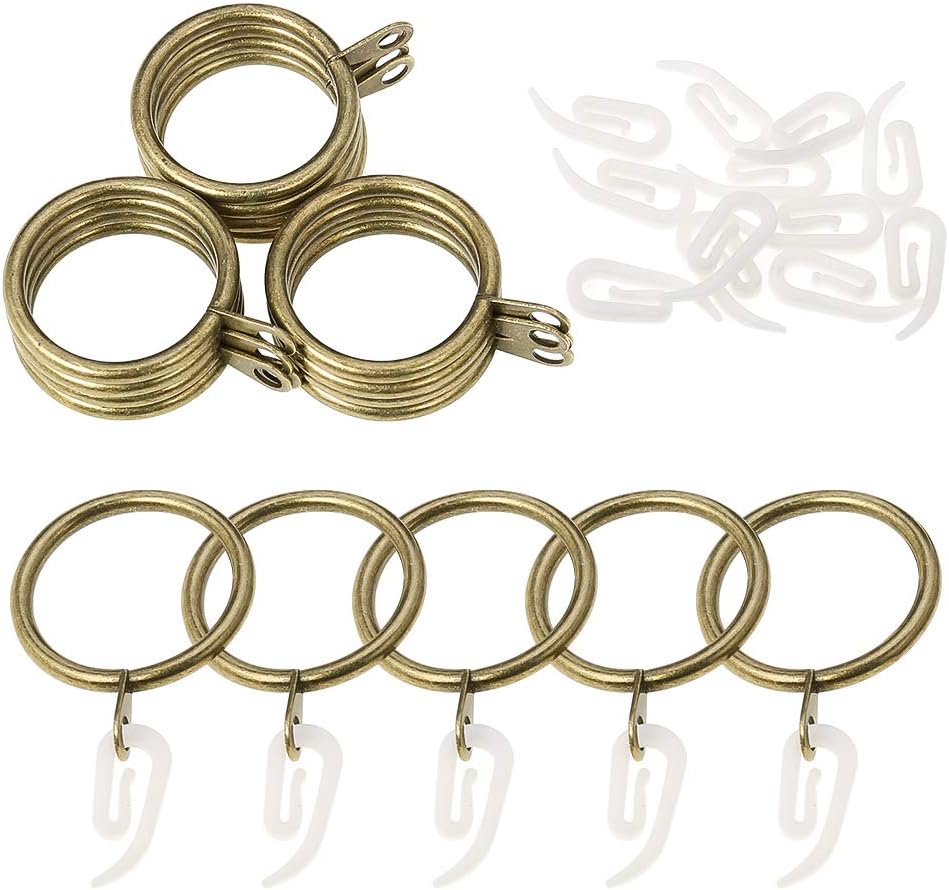 tonyg-p 20 Pack Metal Curtain Rings with Plastic Curtain Hooks, 30mm Internal Diameter Curtain Drapery Pole Rod Rings (Brass) - Image 4