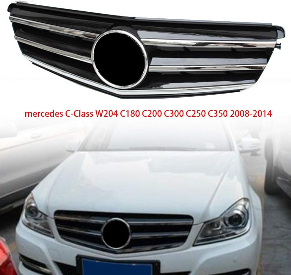 10JQK ABS Front Bumper Grill For Mercedes C-Class W204 C180 C200 C300 C250 C350 2008-2014 C63 Amg Style Without Emblem,Chrome
