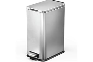 Home Zone Living 4 Gallon Slim Kitchen Trash Can with Soft Close Lid and Step Pedal, Stainless Steel Wastebasket with Removable Liner, Silver