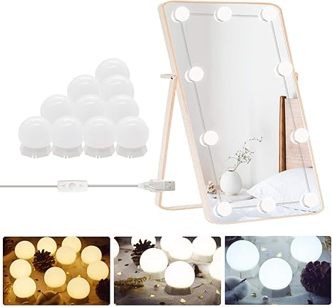 Vanity Lights For Mirror With 10 Dimmable Bulbs Led Vanity Light Kit For Makeup Hollywood Style Adjustable Colors And Brightness With Dimmer Switch And Usb Cable Mirror Excluded Amazon Com