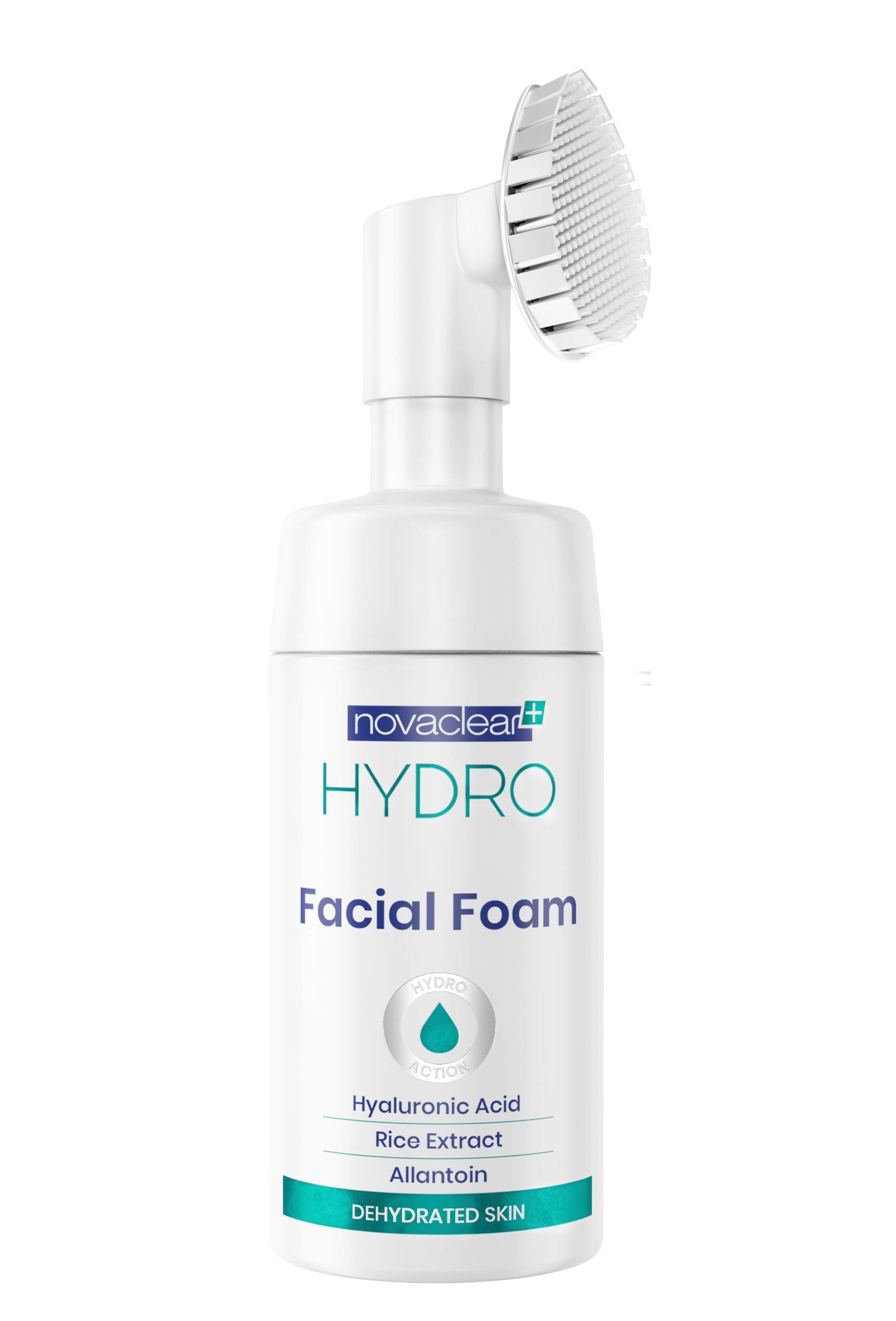 Novaclear Hydro Facial Foam – Hydrating Face Wash with Hyaluronic Acid, Rice Extract & Allantoin – Silicone Brush for Deep Cleansing, Exfoliation & Microcirculation – For Dry & Dehydrated Skin 100 ML