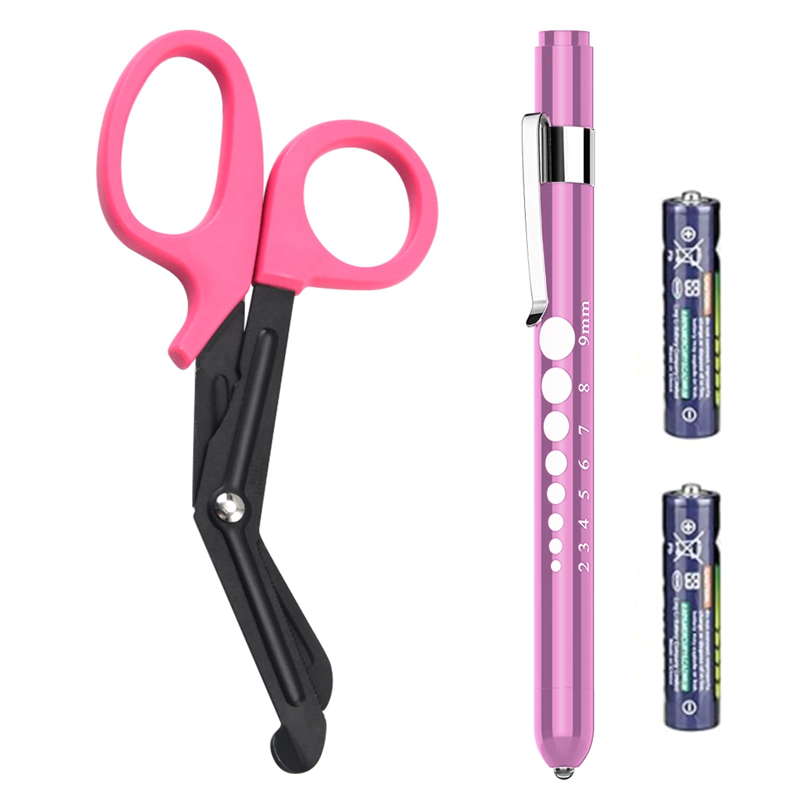 Photo 1 of 2 Pack Medical Scissors and Penlights with Batteries for Nurses Medical Supplies with One LED Medical Pen light, One 6 inches Scissors Trauma Shears for First Aid EMT (Pink Set)