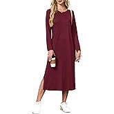 MISFAY Women Long Sleeve Midi Dresses 2025 Fall Side Slit Casual Crewneck Loose Long T Shirts Dress with Pockets