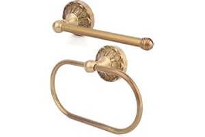 2pcs Antique Brass Toilet Paper Holder, Retro Brass Hand Towel Ring Wall Mounted Towel Rack Bathroom Accessories for Home Hos