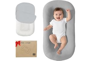 Lucakuins Baby Lounger, Bionic Design Baby Lounger for Newborn 0-24 Months, Soft Organic Cotton Breathable Lounger for Infants (Grey Newborn Lounger)