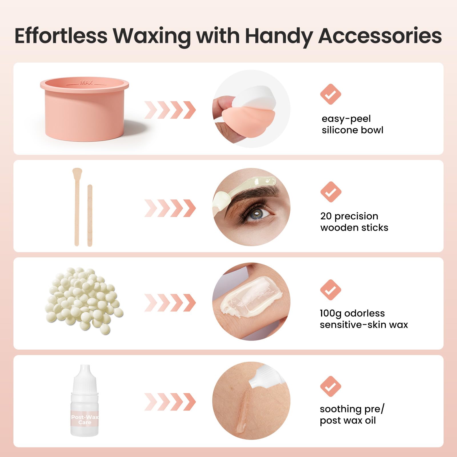 AUZEAL Eyebrow Waxing Kit for Women, Face Lip Nose Wax Hair Removal, 26 Eyebrow Waxing Sticks, 100g Wax Beads, USB Fast Heat, Smart Constant Temp, Mini Travel or Home Use