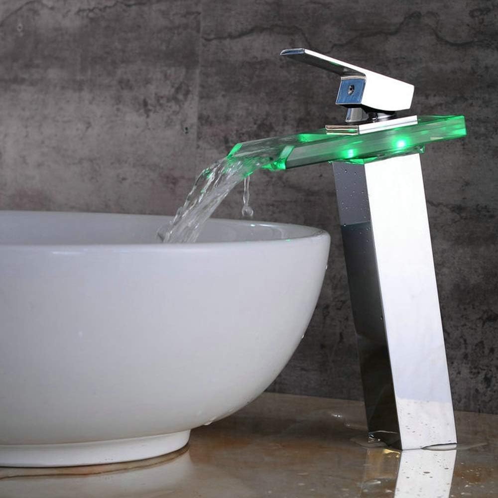 Online At Best Price Langushi Slt0213 Modern Chrome Led Waterfall Glass Hot And Cold Water Faucet Intelligent Luminous Color Changing Basin Wash Basin Bathroom Faucet After Sale Protection Noka Co Il