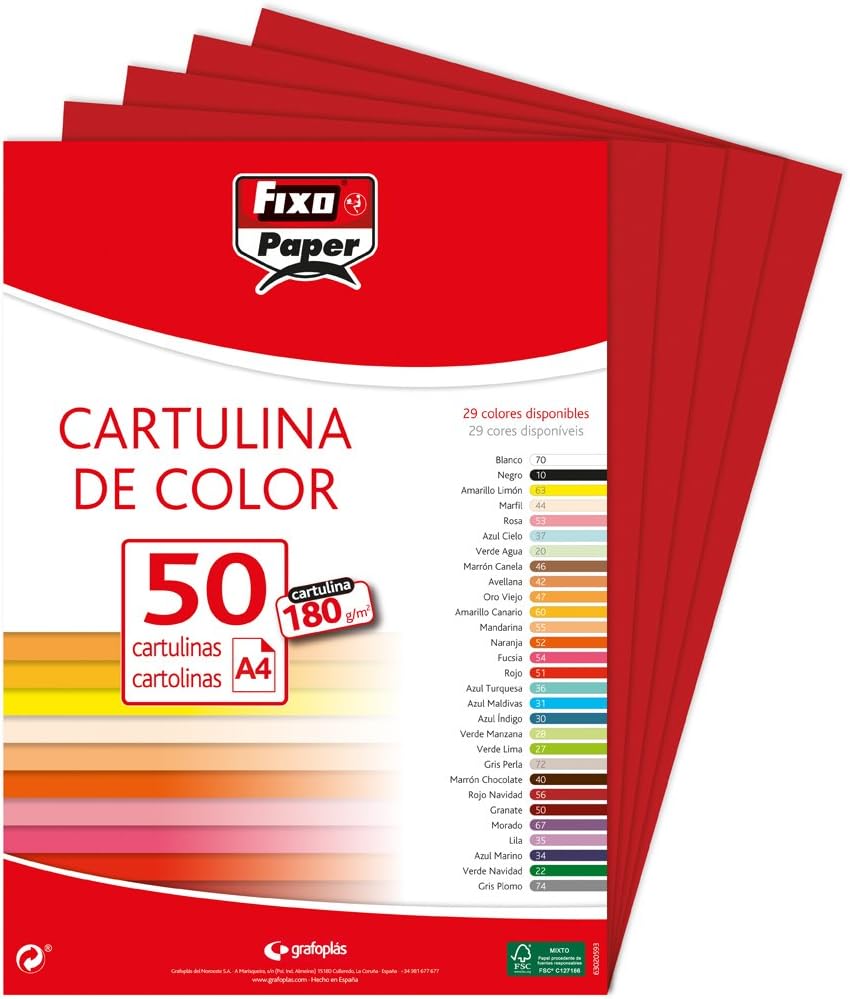 Fixo Paper 11110356 - Pack of 50 A4 Cardstocks, Carmine Red, 180 g, Red carmine