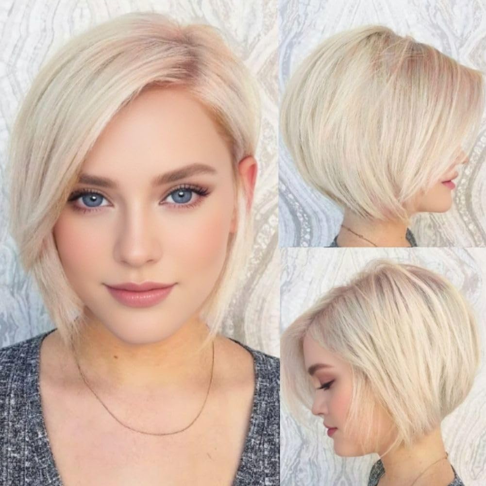 Siudus Blonde Bob Wigs for Women Short Straight Side Part Synthetic Layered Hair Wig for Daily Party Use — image 1