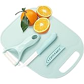 Travel Kitchen 3 in1 Little Set, XOOBIU Ceramic Peeler, Ceramic Fruit Knife, Cutting Board, for Small Kitchen Spaces,Travel, Picnic, Camping (blue)