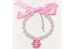 PETFAVORITES White Dog Pearl Necklace Jewelry with Bling Rhinestones Paw Charm for Small Dogs Girl - Female Puppy Accessories for Chihuahua Yorkie Clothes Costume Outfits, Adjustable