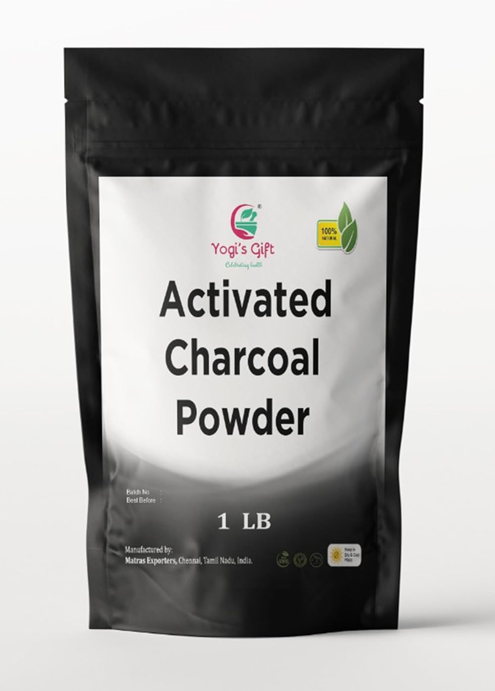 Yogi's Gift Activated Charcoal Powder 454g Ground Coconut Skin Soap Detox