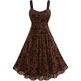 Rosegal Plus Size Women Vintage Goth Sleeveless Overlay Dress | Gothic Flower Midi Dress, Flocking Backless Dress, Overlay Gothic Dress For Women