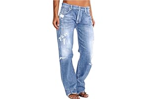 SMIDOW Women Stacked Pants Ripped Jeans Boyfriend Jeans Distressed Jeans Baggy Cargo Pants Jeans Straight Leg Pants