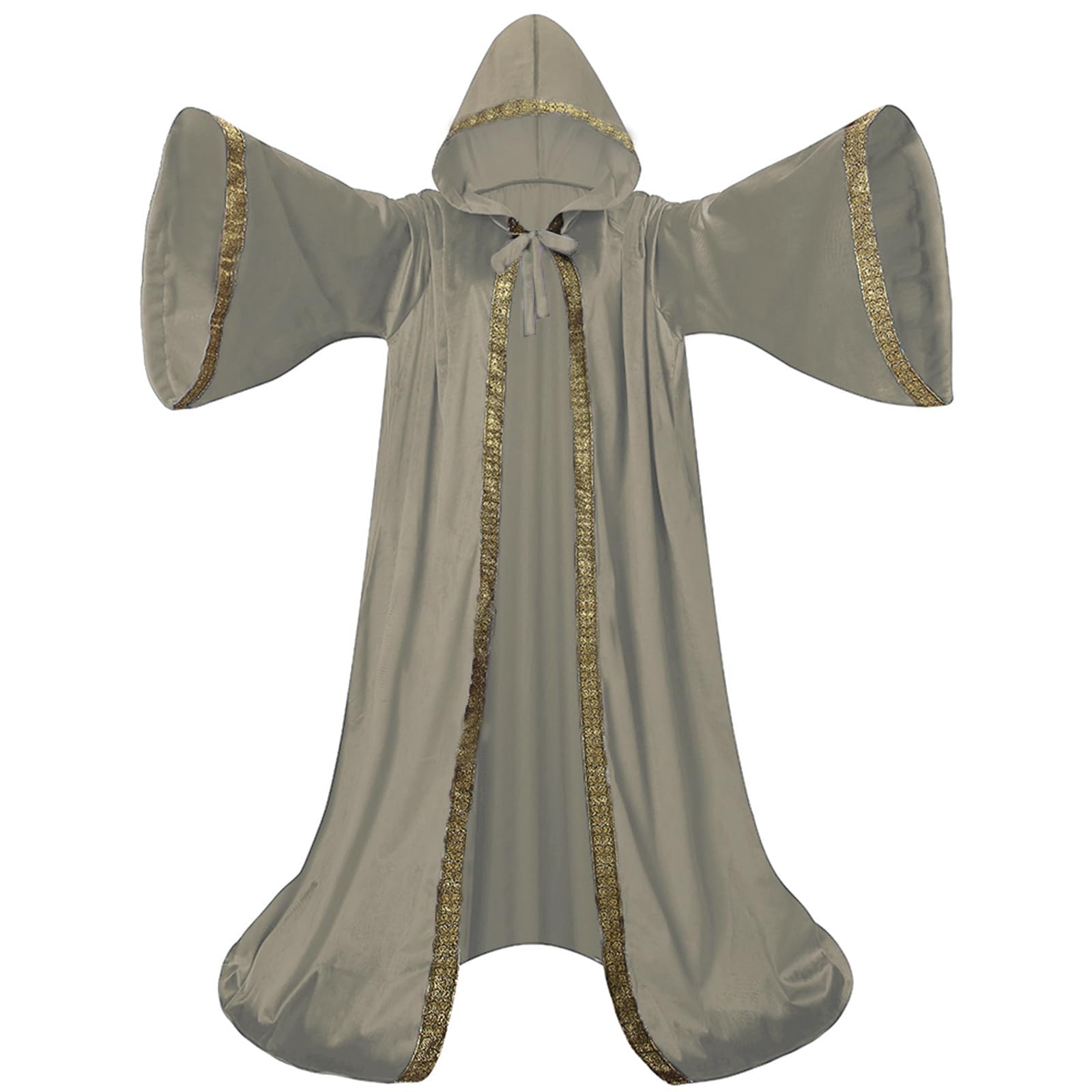 DELIVESS Unisex Velvet Wizard Robe Wizard Cloak Cosplay Renaissance Costume Halloween (59.06",Apricot Color)