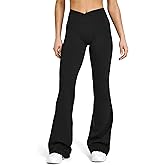 Sogetdo Crossover Flare Leggings for Women Seamless Tummy Control Bootcut Wide Leg Gym Workout Yoga Pants