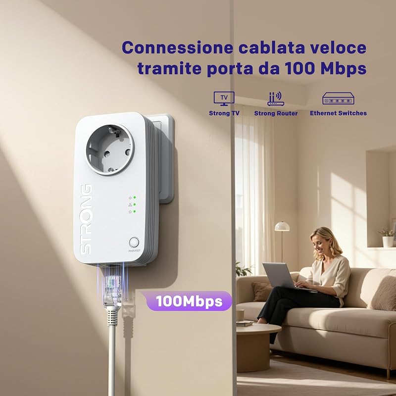 AV600 Kit Powerline con Presa Integrata, LAN 100 Mbps, Kit da 2
