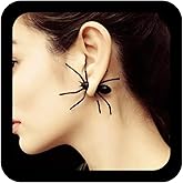 Ximdble Vintage Spider Ear Jacket Earrings Black Spider Jacket Earrings Gothic Spider Stud Earrings Animal Halloween Earrings Jewelry for Women