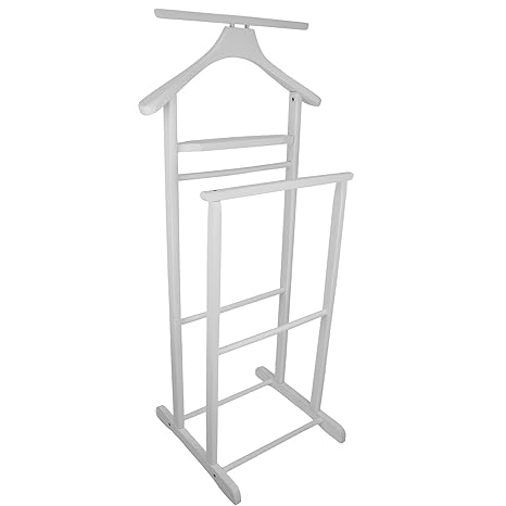 Herrendiener Kleiderständer Holz Stummer Diener Kleiderbutler Damendiener Garderobe mit Hosenbügel ( weiß 269 )