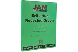 JAM PAPER Colored 24lb Paper - 215.9 x 279.4 mm (8 1/2" x 11") Letter - Green Recycled - 100 Sheets/Pack