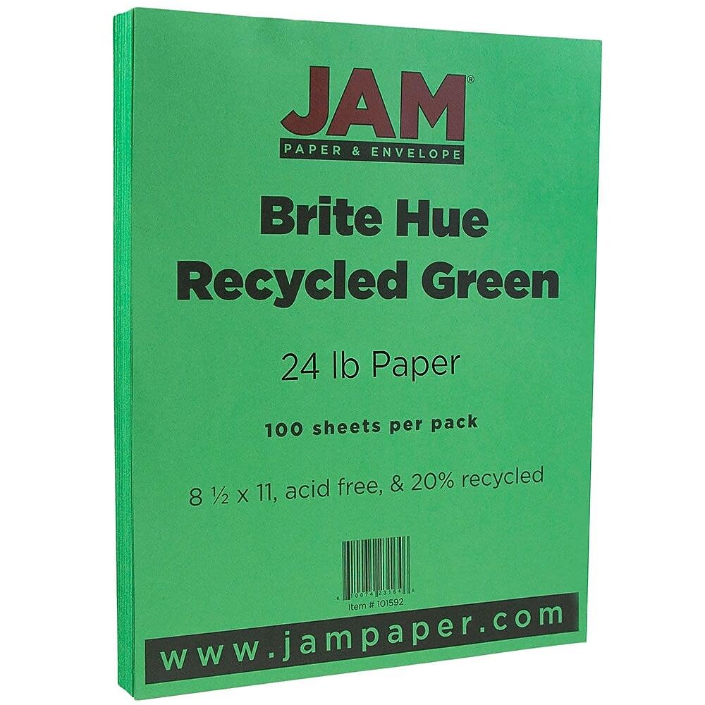JAM PAPER Bright Coloured Paper - 215.9 x 279.4 mm - 90gsm - Green Recycled - 100 Sheets/Pack
