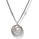Boho Leather Necklace for Women, Trendy Multi Ring Silver Hammered Metal Circle Statement Necklace, Long Necklace for women. BALOOLA HANDMADE JEWELRY