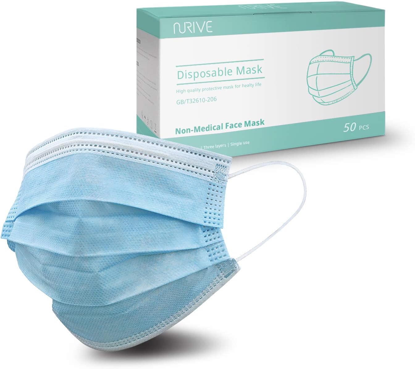 Face Mask, Disposable Protective Masks, Pack of 50