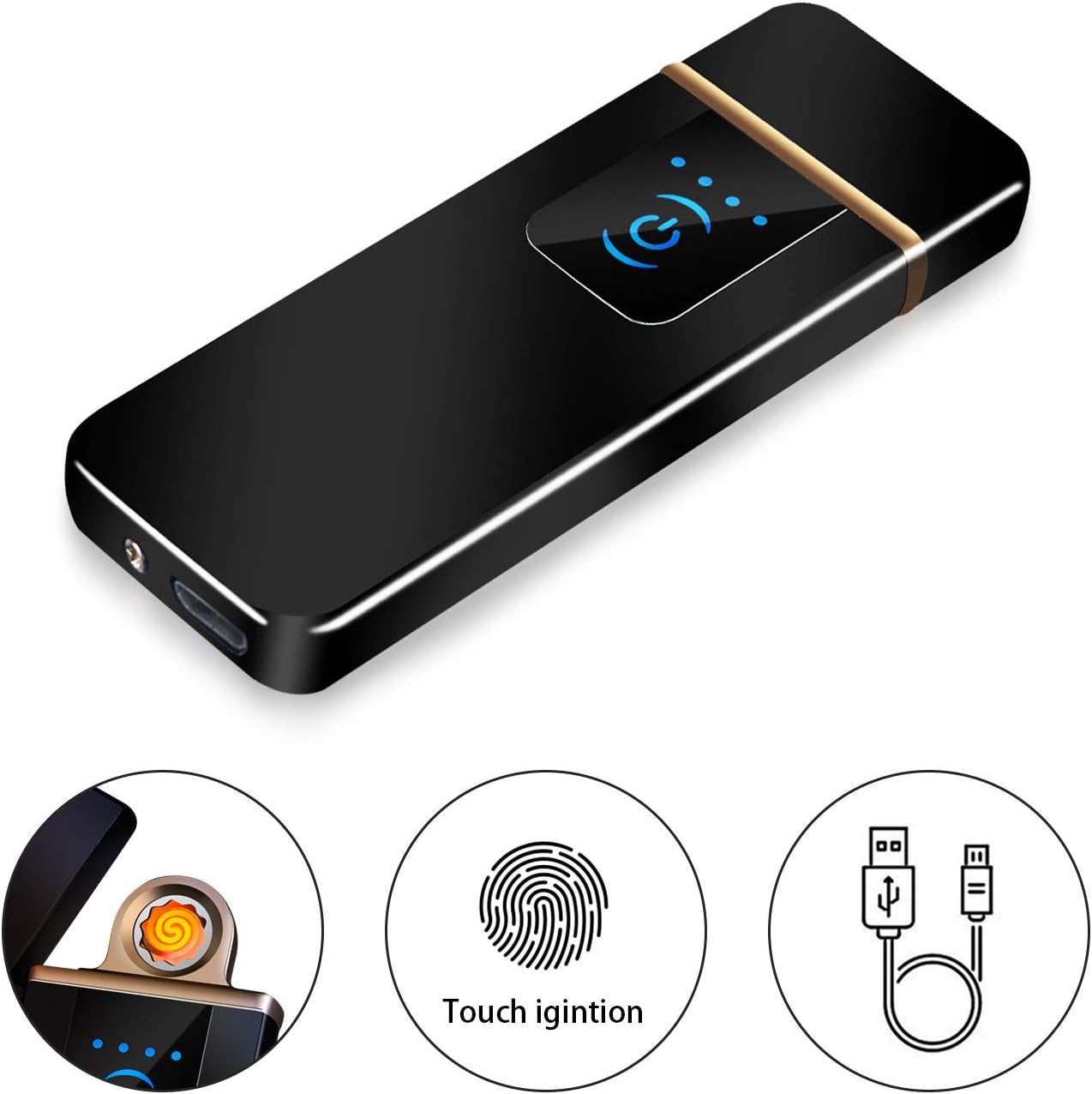 Auratrio Electric Lighter, USB Rechargeable Lighter with Fingerprint Sensor Windproof Flameless Lighter Double Sides…