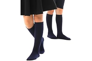HUGH UGOLI Knee High Cotton Socks for Kids, Girls, Boys and Toddlers, Long School Uniform Socks 3-14 Years Old, 4 Pairs