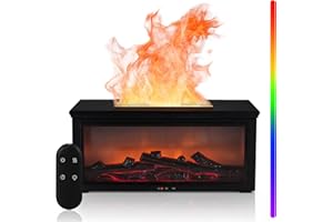 SHOWYLIVE Fireplace Flame Essential Oil Diffuser Humidifier - Ultrasonic Aroma Diffuser with 7-Color Flame Effect, Remote Control & Auto-Off Timer for Bedroom, Home Office,Yoga(Black)