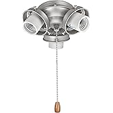 Aspen Creative 22002-11 Ceiling Fan Fitter Light Kit with Pull Chain, Brushed Nickel White