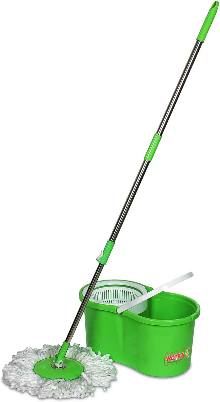 Wotra Plastic 360 Degree Quick and Spin Easy Magic Cleaning Mop with 2 Refills (Red)
