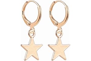 LITTOWN Smiley Face Earrings Huggie Hoop Y2K Preppy Happy Lightning Bolt Heart Star Small Dangle Colorful Gold White Red Pink Yellow Blue Jewelry