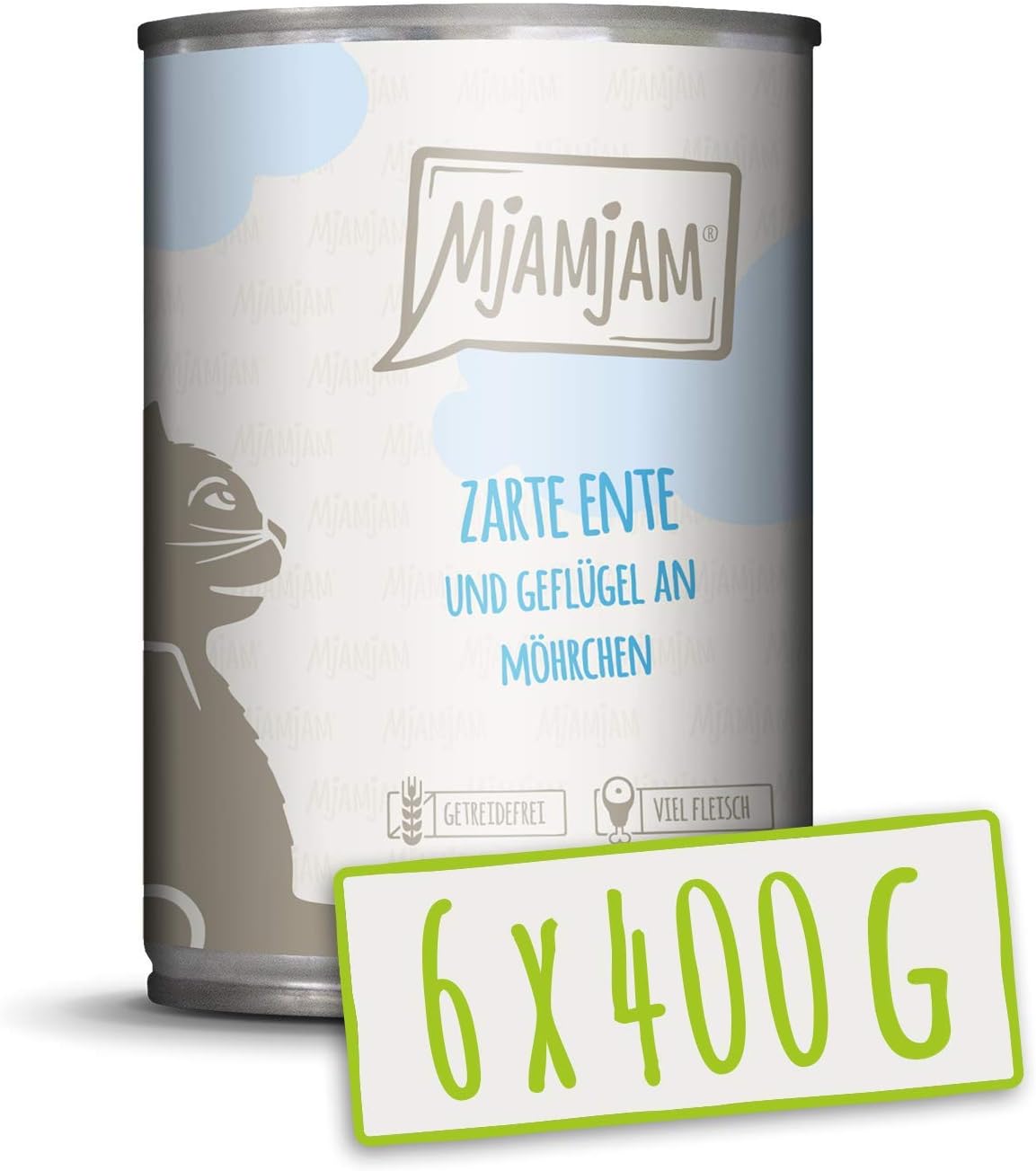 MjAMjAM - premium wet food for cats - tender duck & poultry with delicious carrots, pack of 6 (6 x 400 g), grain-free with extra meat