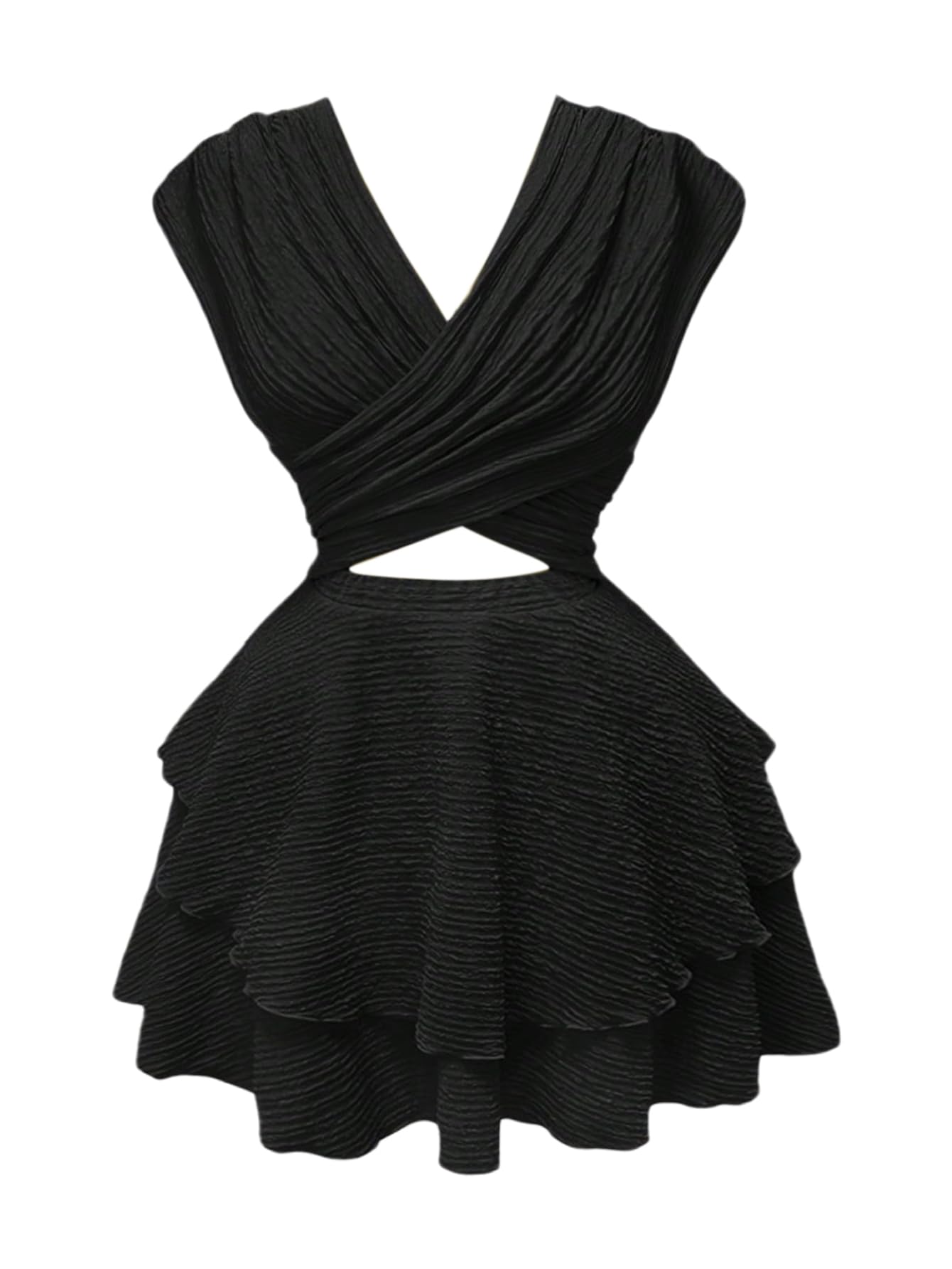 Photo 1 of SOLY HUX Women's Sleeveless Criss Cross Ruffle Mini Dress Vacation Cocktail Dresses Concert Outfit Solid Black Medium