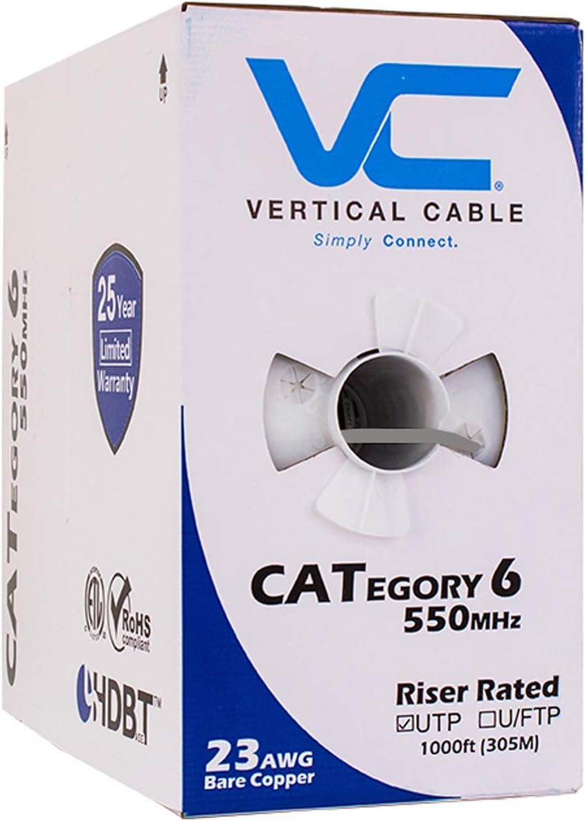 Vertical Cable Cat6, 550 MHz, UTP, 23AWG, Solid Bare Copper,1000ft, Bulk Ethernet Cable - 060 Series, Gray