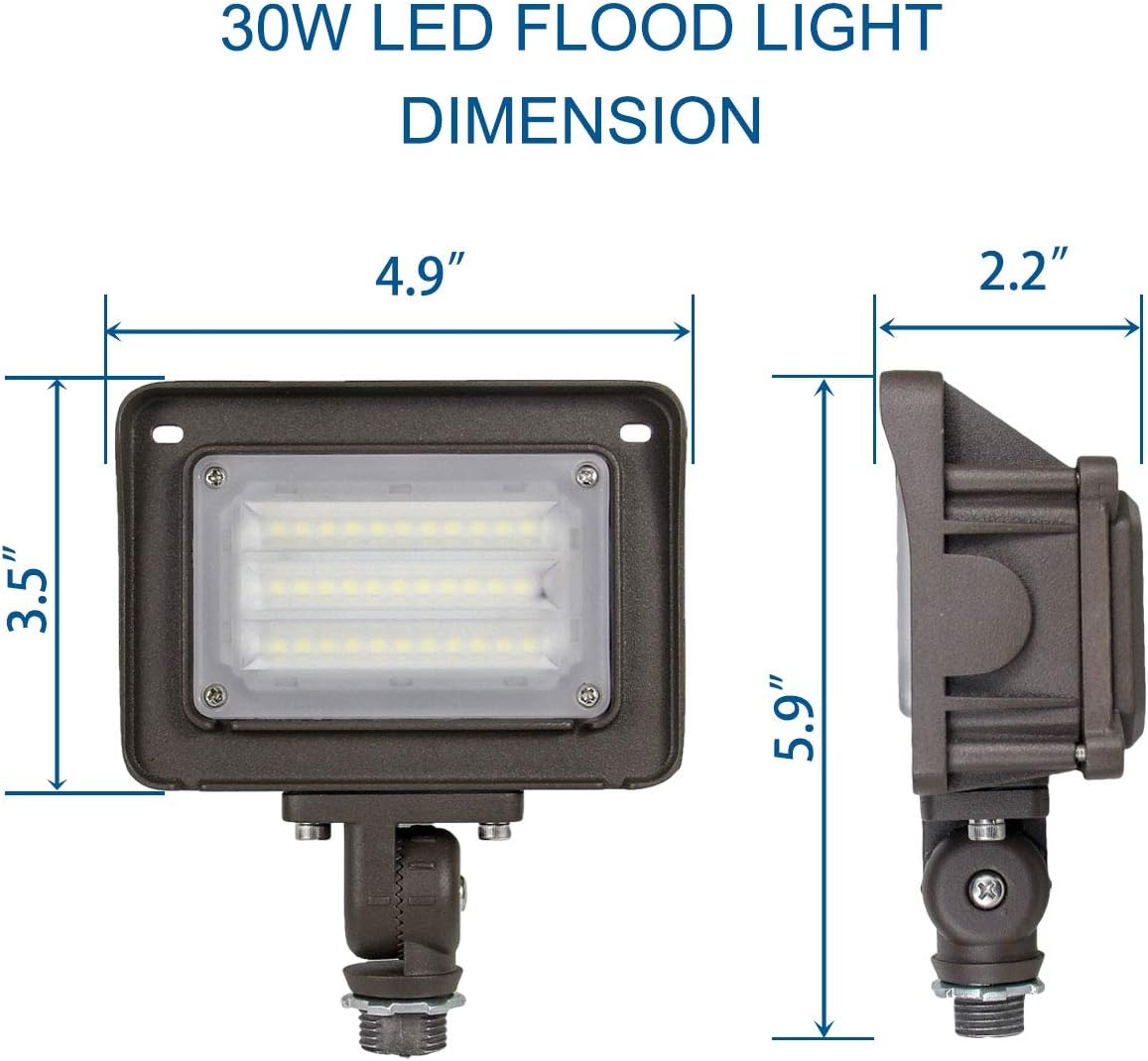 Dakason 30W LED Flood Light Outdoor, Dusk-to-Dawn Photocell 180° Adjustable Knuckle, 3600LM 5000K Replaces 100W HPS/MH, IP65 Waterproof Outdoor Security Lighting Fixture, 100-277Vac ETL DLC Listed: Home Improvement